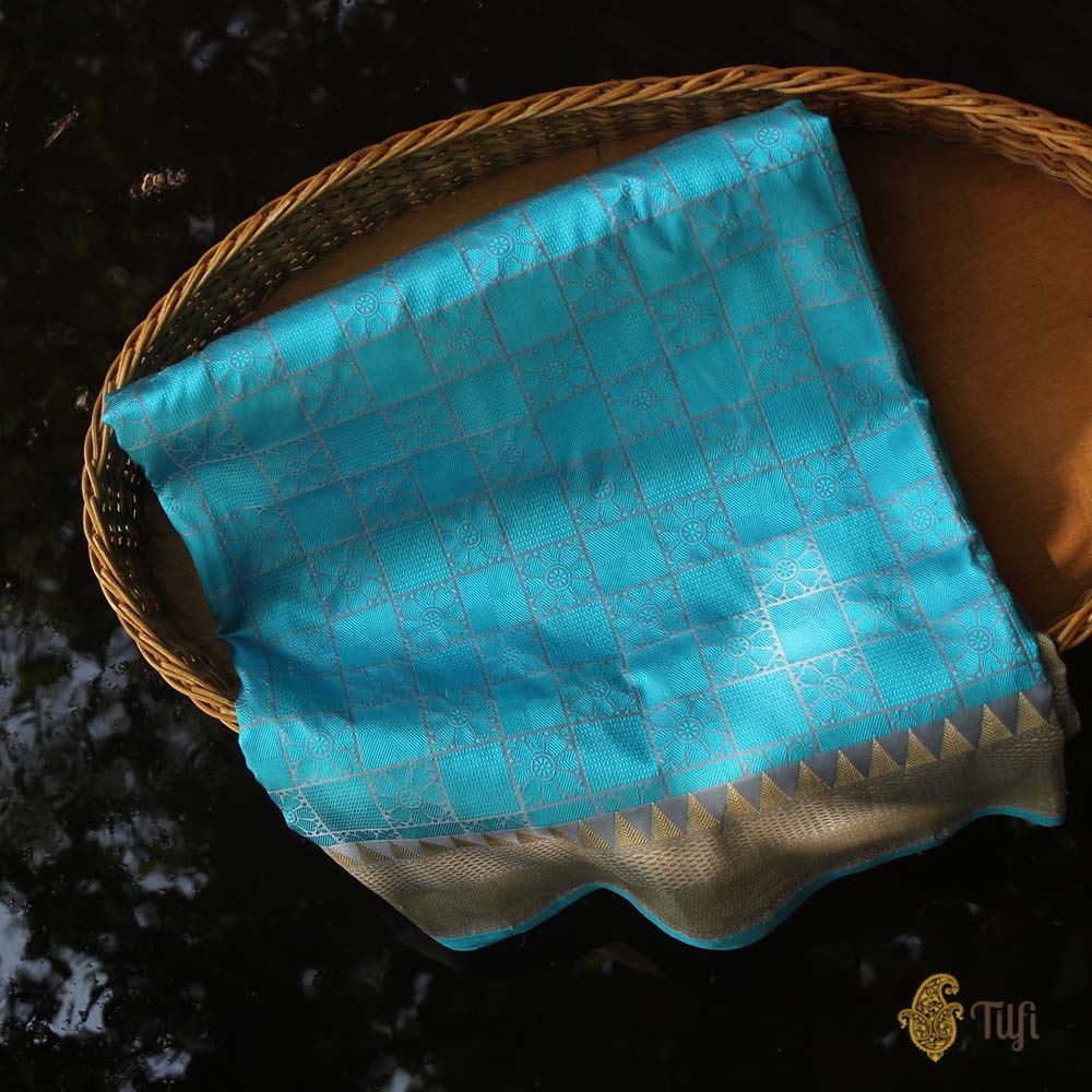 Maya Blue Pure Katan Silk Banarasi Handloom Saree
