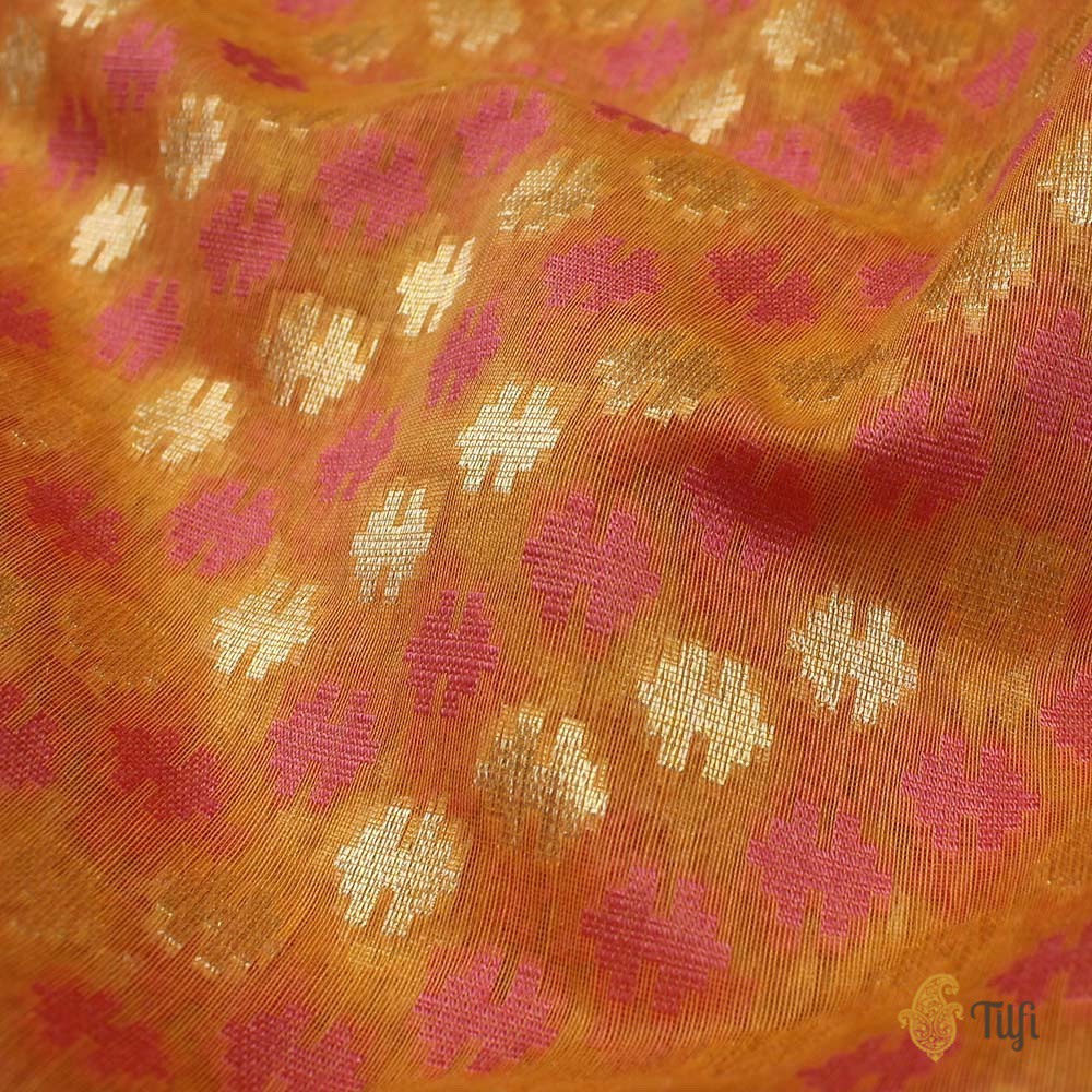 Light Orange Pure Cotton Banarasi Handloom Saree