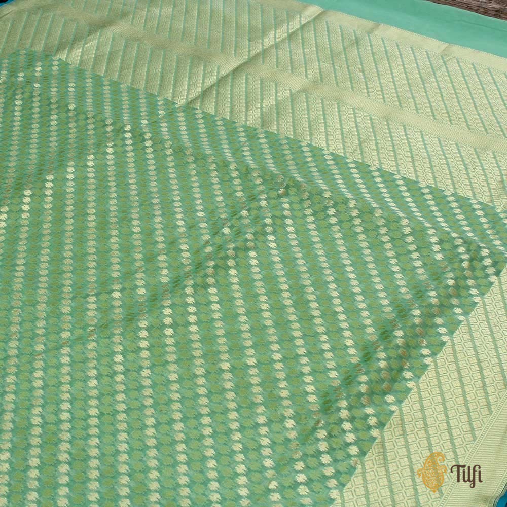 Aqua Green Pure Cotton Banarasi Handloom Saree