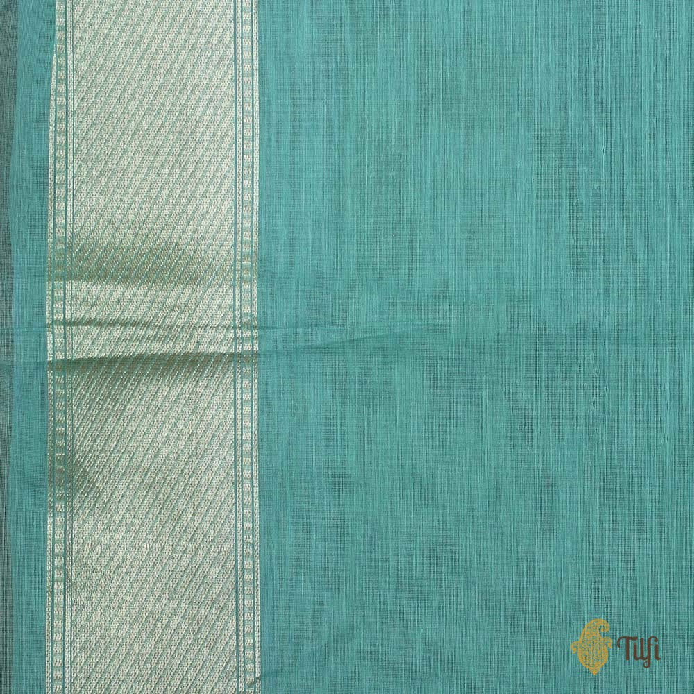 Light Turquoise Blue Pure Cotton Banarasi Handloom Saree