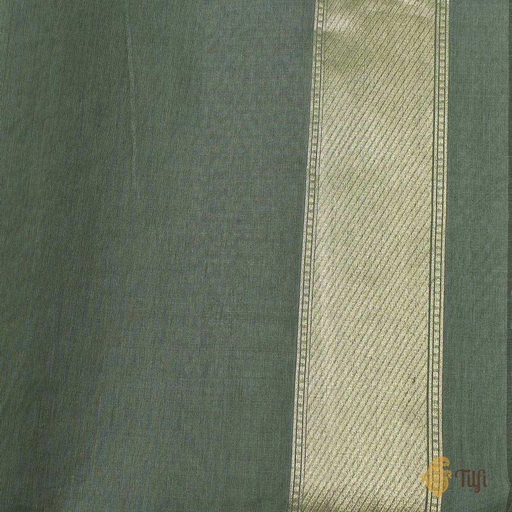 Olive Green Pure Cotton Banarasi Handloom Saree
