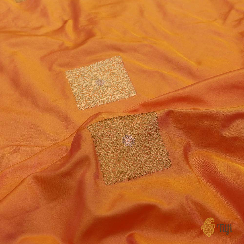Yellow-Light Orange Pure Katan Silk Banarasi Handloom Saree