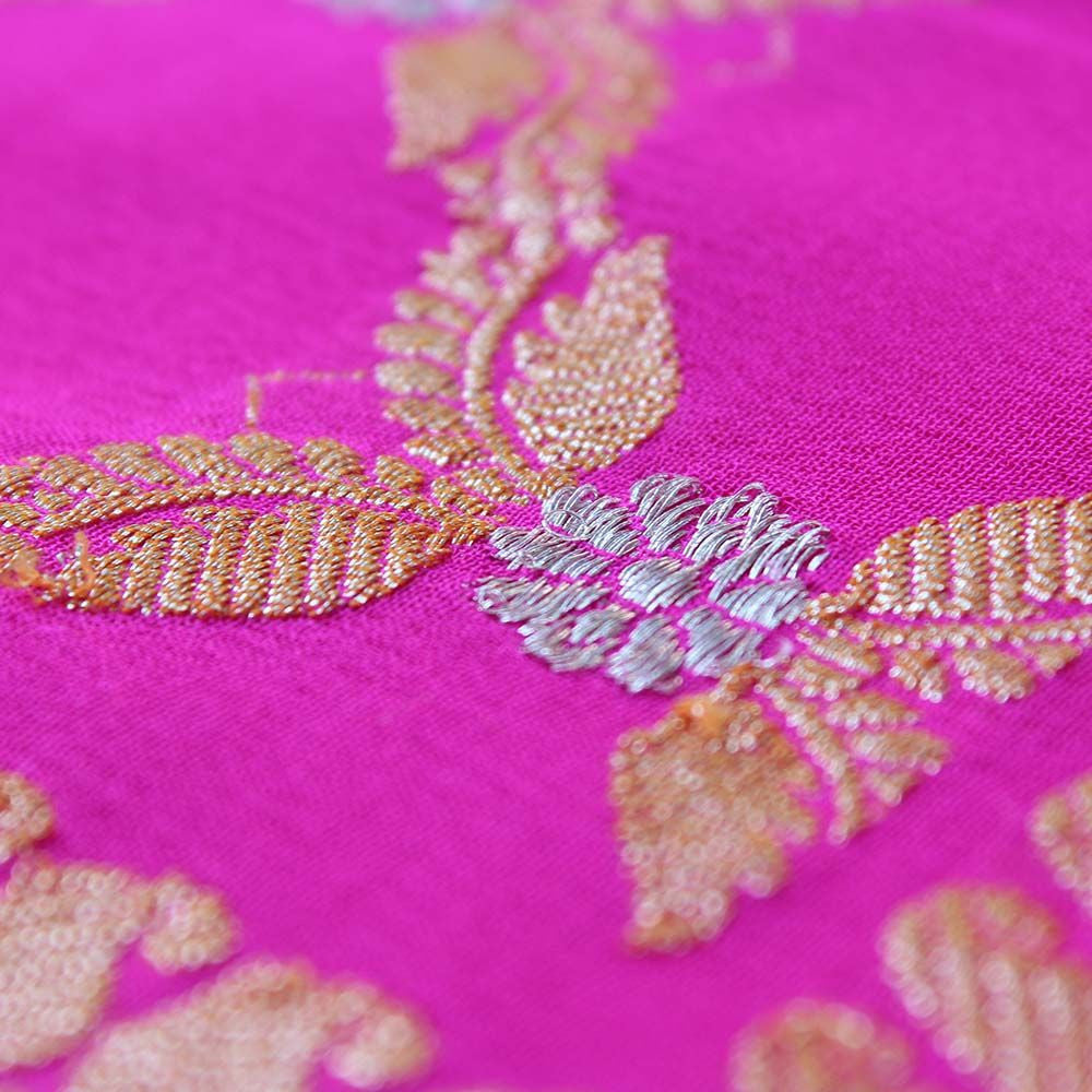 Indian Pink Ombre Pure Chiffon Georgette Banarasi Handloom Saree
