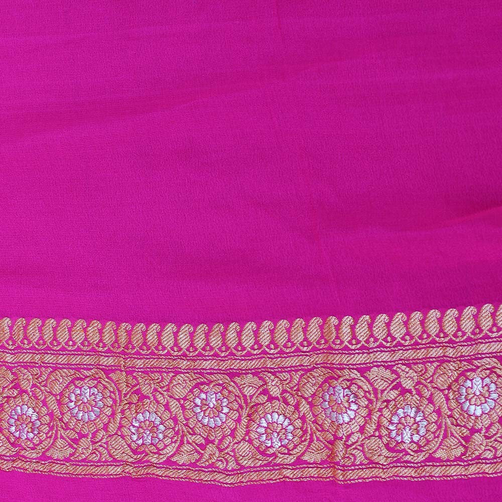 Indian Pink Ombre Pure Chiffon Georgette Banarasi Handloom Saree
