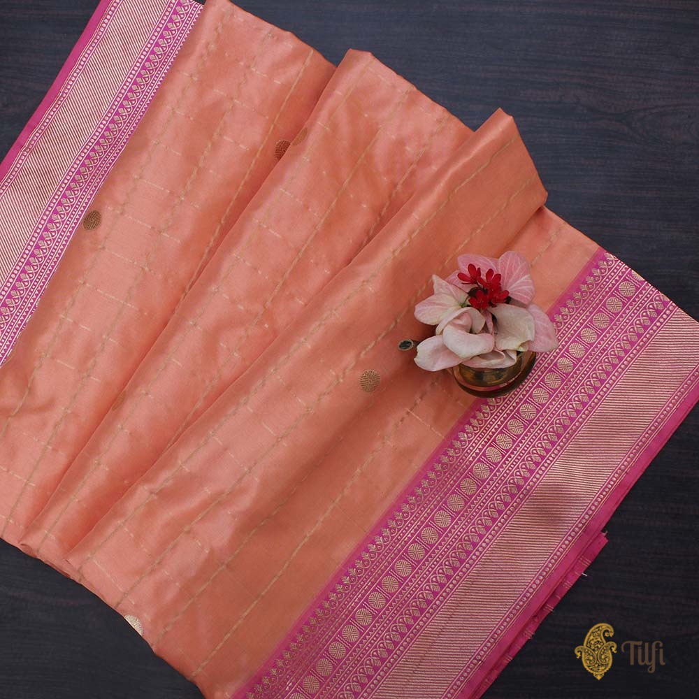 Peach-Light Gulabi Pink Pure Katan Silk Banarasi Handloom Saree