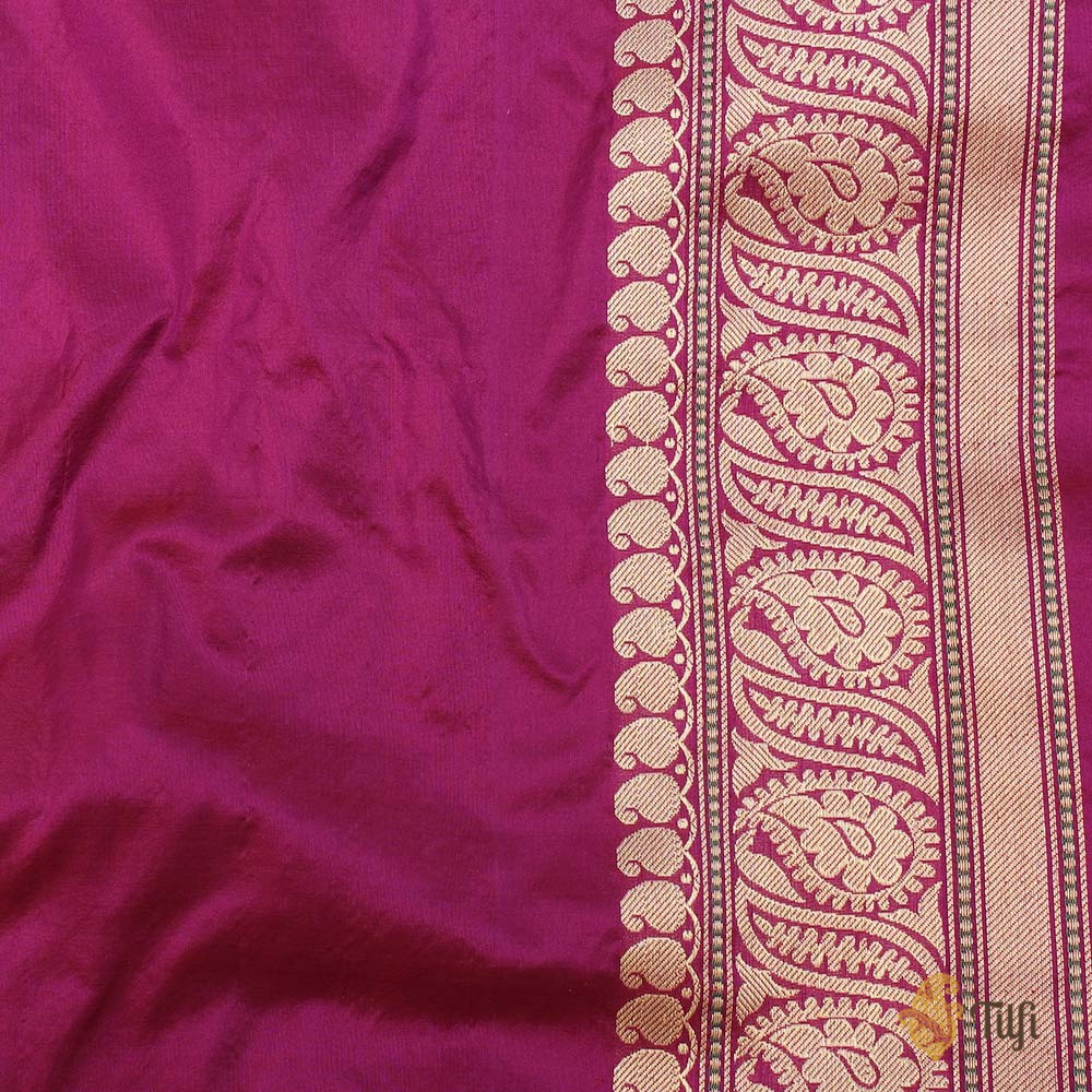 Pre-Order: &#39;Ragini&#39; Rust- Magenta Pure Katan Silk Banarasi Handloom Saree