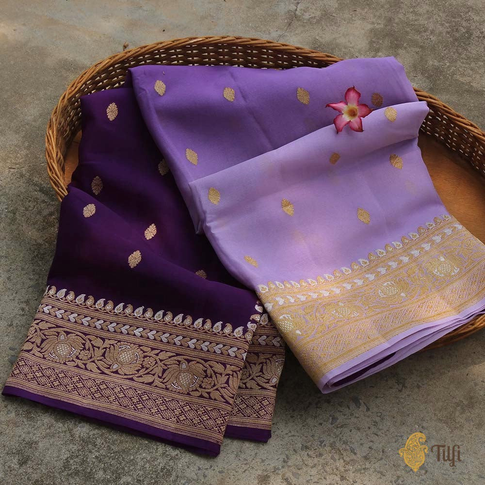 Lavender-Purple Pure Georgette Banarasi Handloom Saree