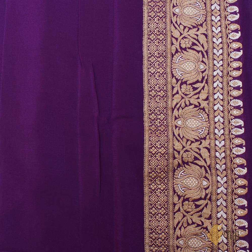 Lavender-Purple Pure Georgette Banarasi Handloom Saree