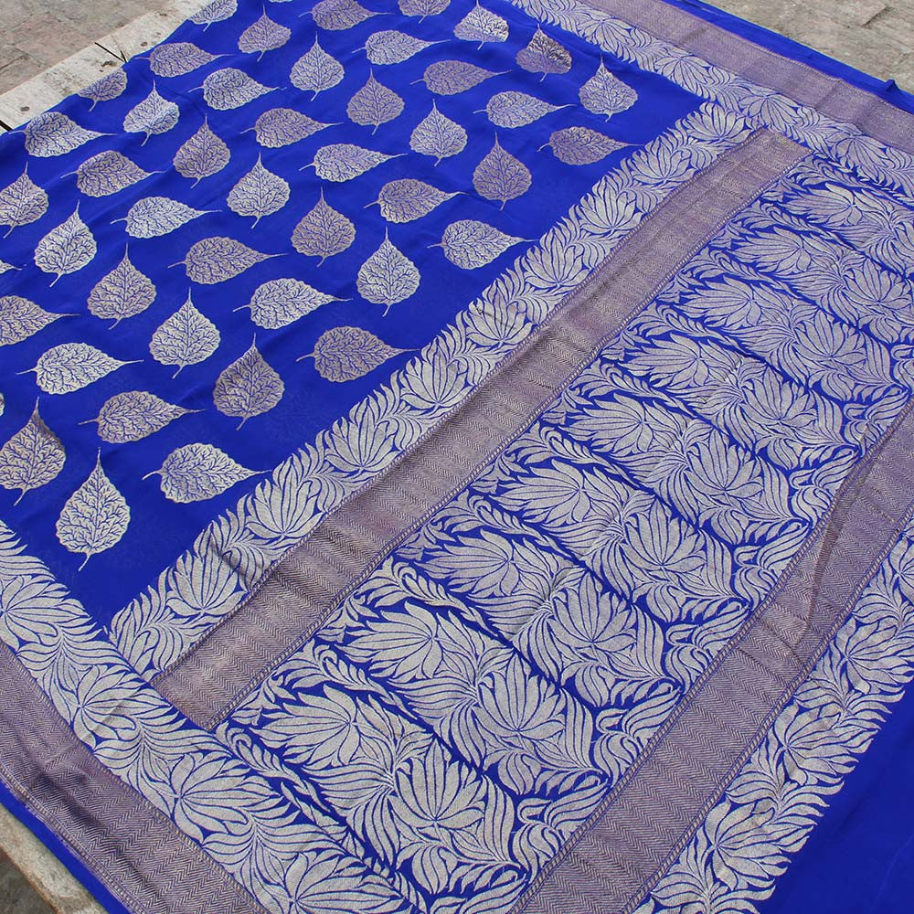 Royal Blue Pure Chiffon Georgette Banarasi Handloom Saree