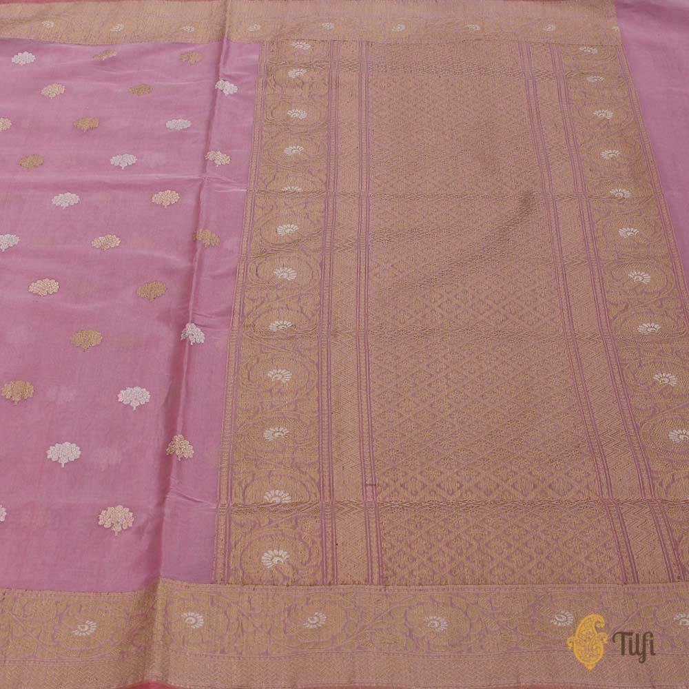 Light Rose Pink Pure Kora Silk by Cotton Banarasi Handloom Saree