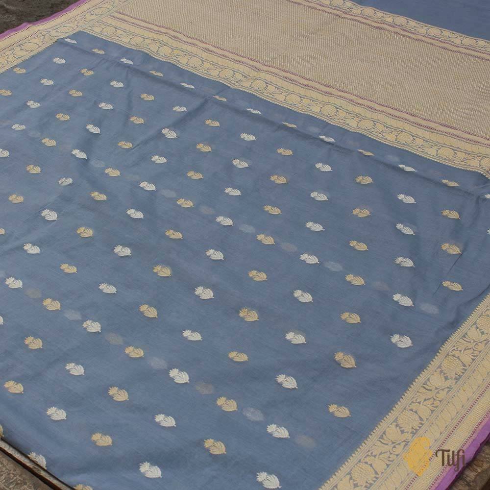 Grey Pure Cotton Banarasi Handloom Saree