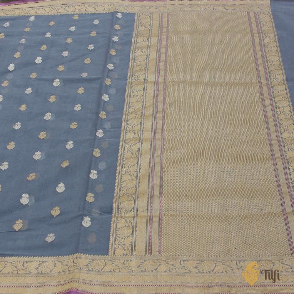 Grey Pure Cotton Banarasi Handloom Saree