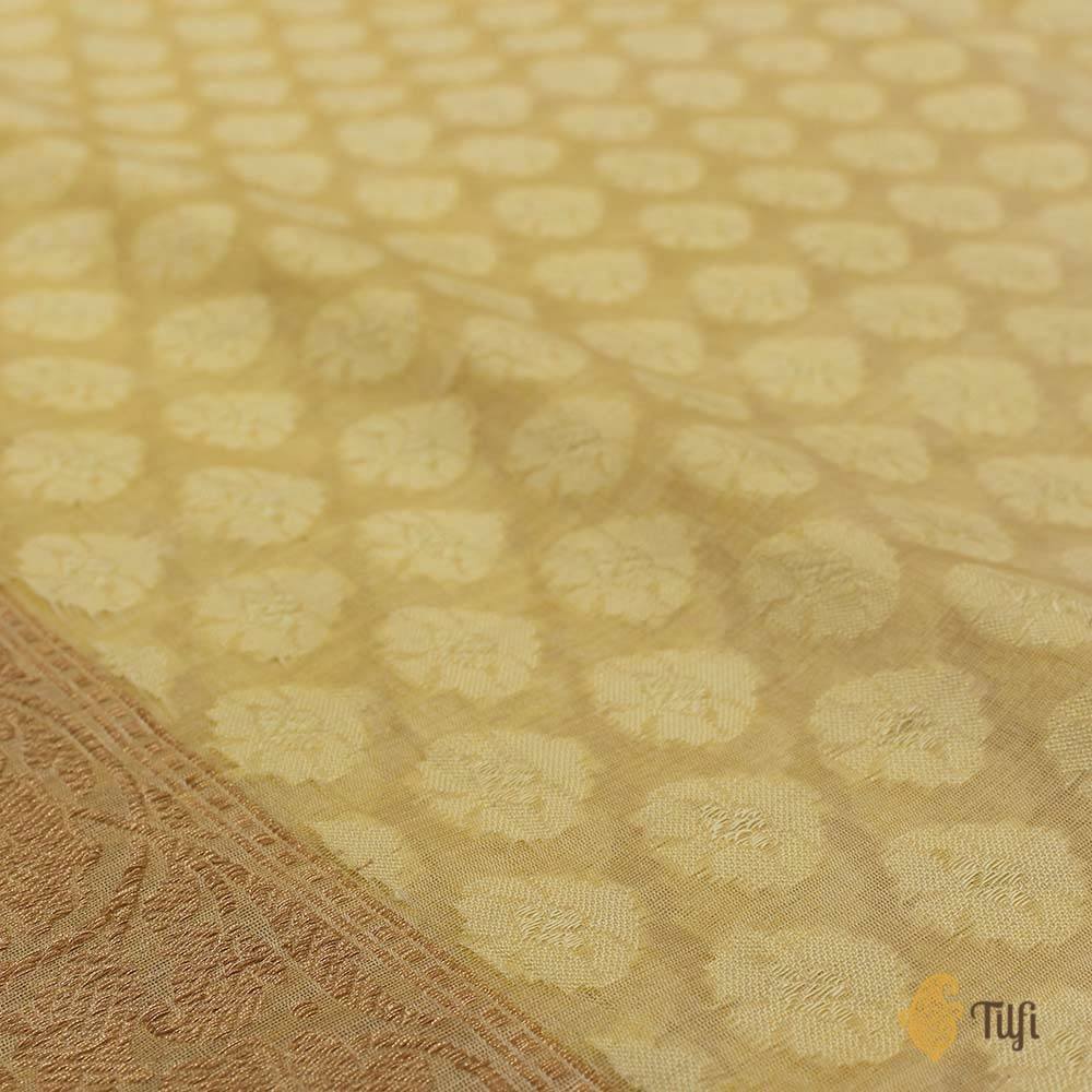 Light Yellow Pure Cotton Handwoven Banarasi Saree