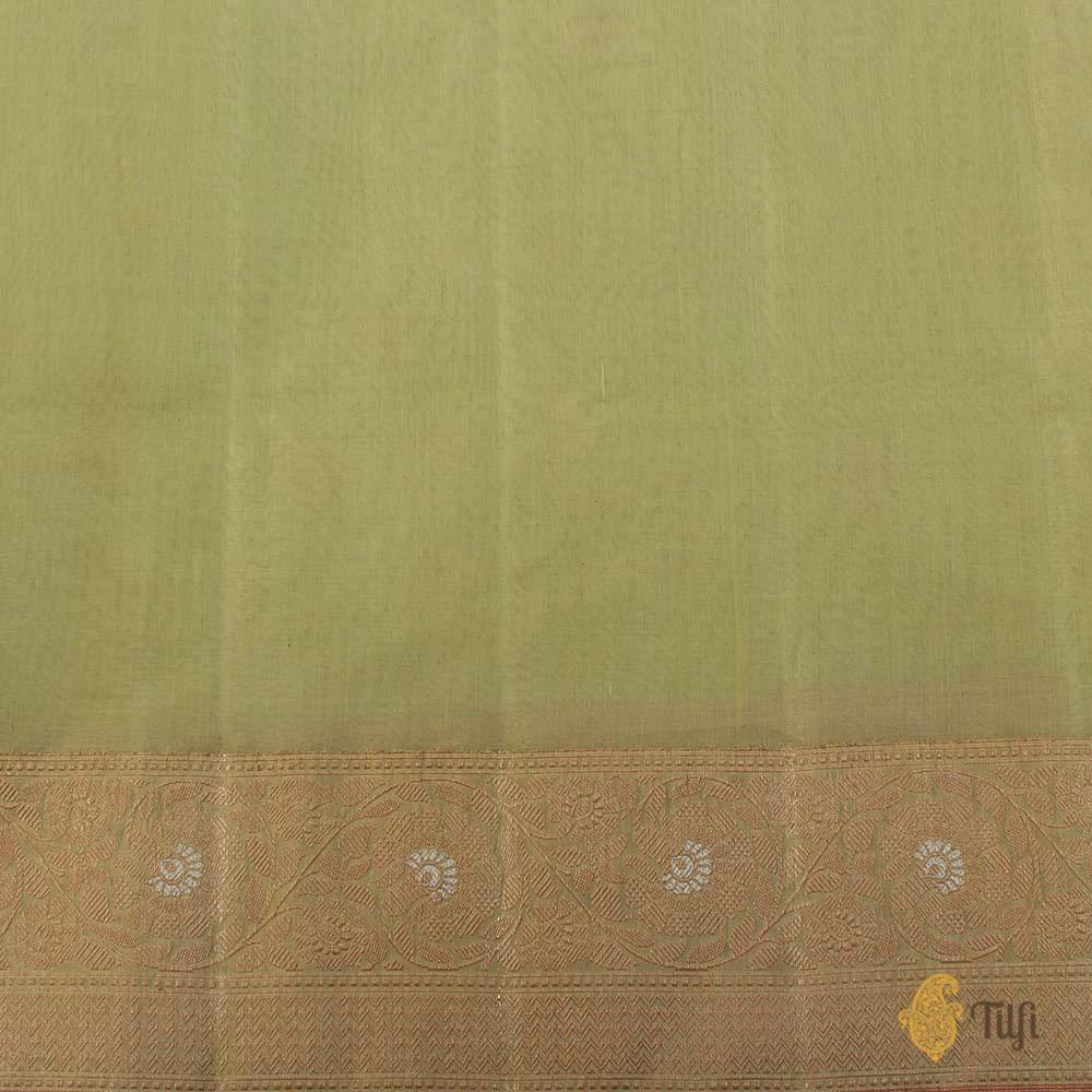 Light Lemon Green Pure Kora Silk by Cotton Banarasi Handloom Saree