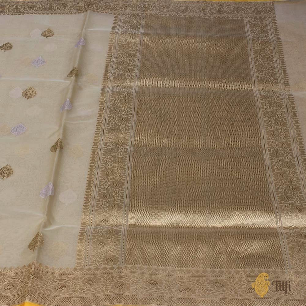 Off White Pure Kora Silk Handwoven Banarasi Saree