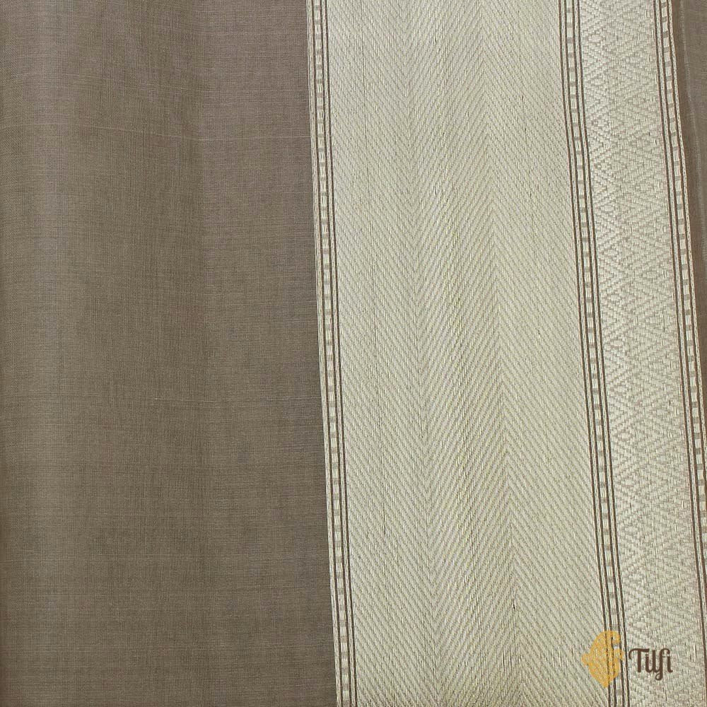 Brown-Grey Pure Kora Silk Banarasi Handloom Kadwa Saree