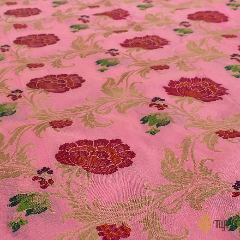 Ivory-Light Pink Pure Katan Silk Banarasi Handloom Saree