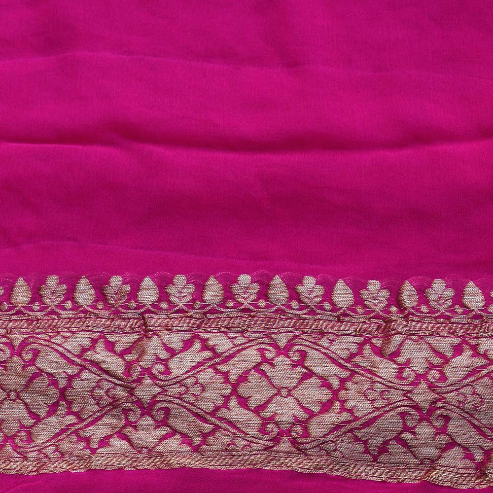 Blue-Pink Pure Chiffon Georgette Banarasi Handloom Saree