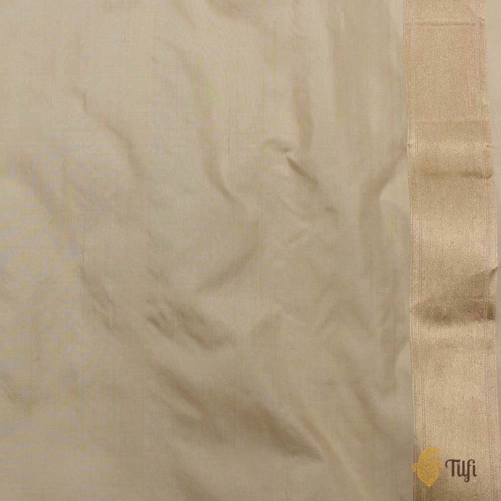 Light Mint yellow-Cream Off white Pure Katan Silk Banarasi Handloom Saree