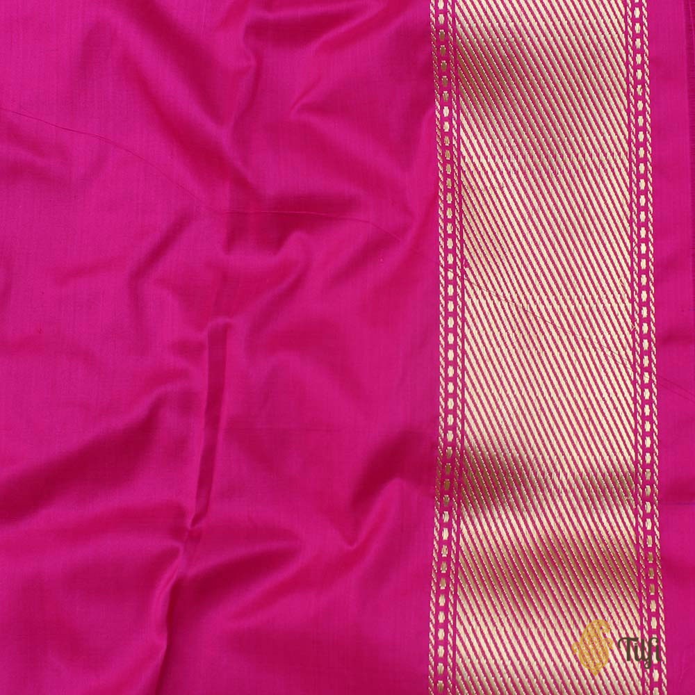 Parrot Green-Rani Pink Pure Katan Silk Banarasi Handloom Saree