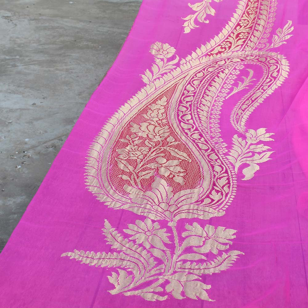Pink Pure Chiffon Georgette Banarasi Handloom Saree