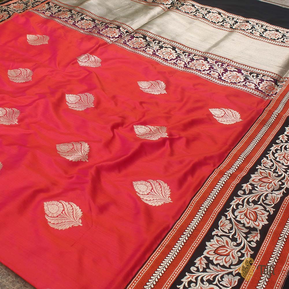 Rani Pink-Reddish Orange Pure Katan Silk Banarasi Handloom Saree