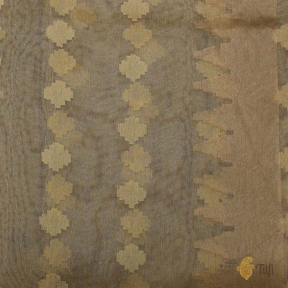 Mint Yellow Pure Kora Tissue Silk Net Banarasi Handloom Saree