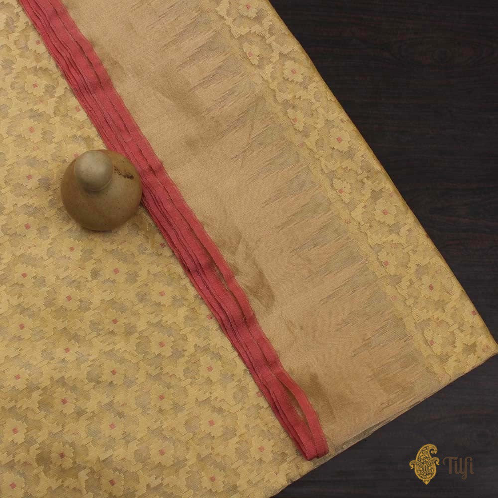 Mint Yellow Pure Kora Tissue Silk Net Banarasi Handloom Saree