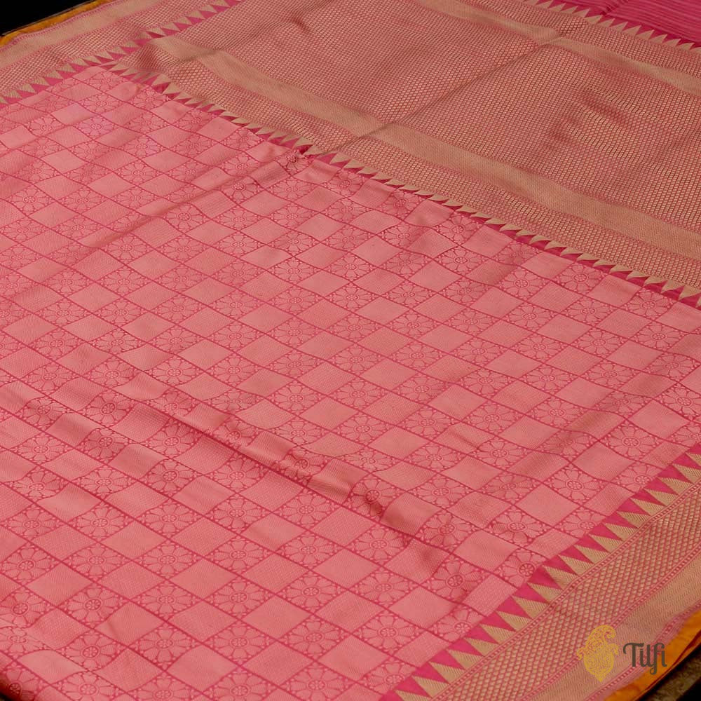 Pink-Peach Pure Katan Silk Banarasi Handloom Saree