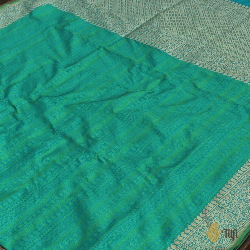 Turquoise Blue-Green Pure Katan Silk Banarasi Handloom Saree