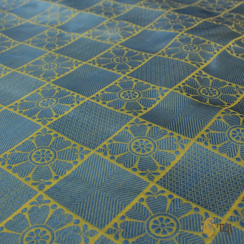 Yellow-Bluish Grey Pure Katan Silk Banarasi Handloom Saree
