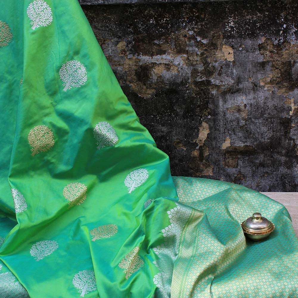 Sea Green Pure Katan Silk Banarasi Handloom Saree