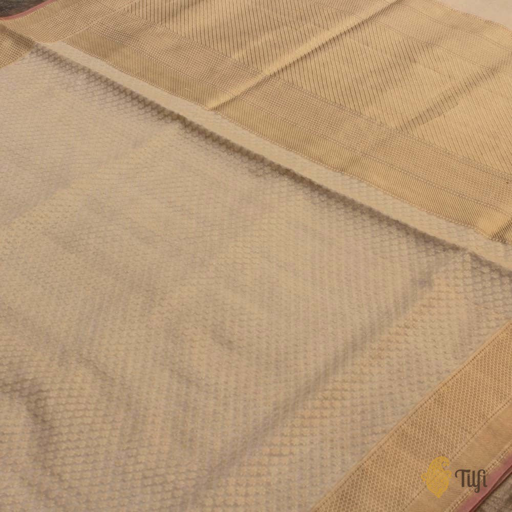 Off-white Pure Kora Silk Handwoven Banarasi Saree
