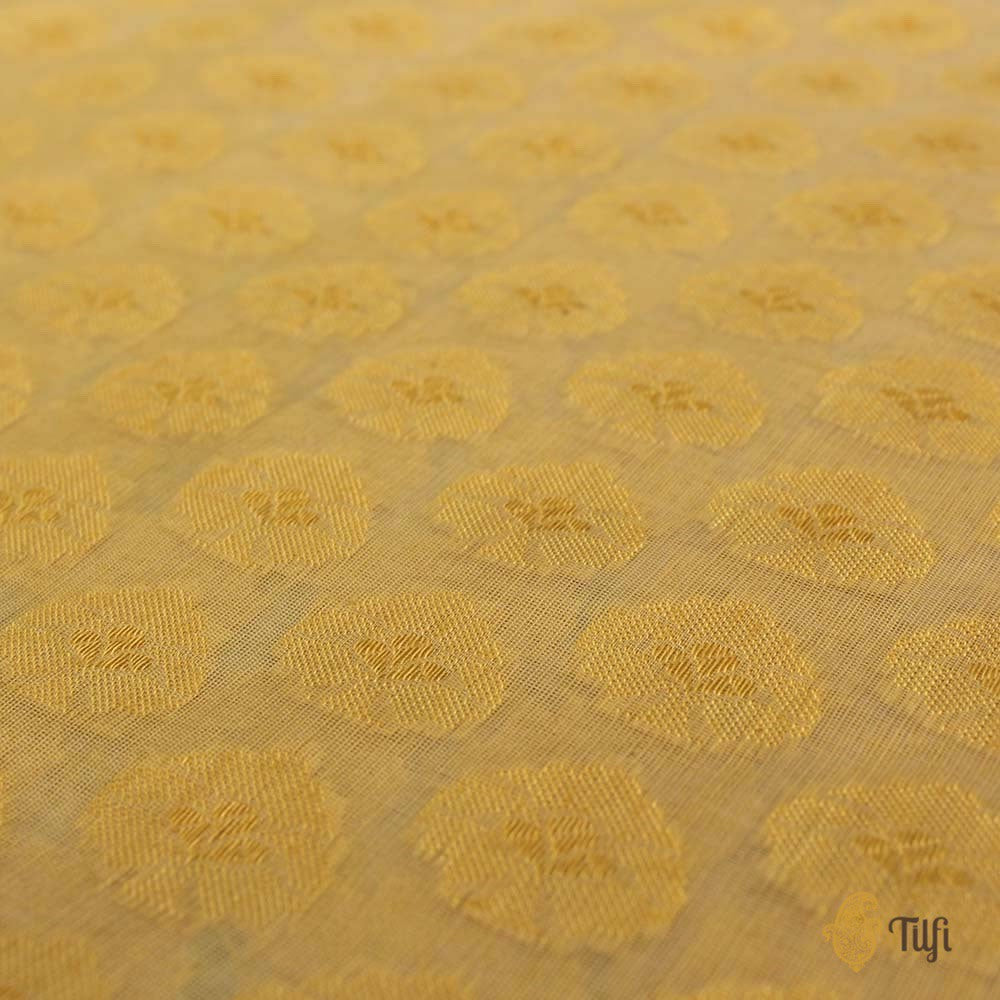Mint Yellow Pure Kora Silk by Cotton Handwoven Banarasi Saree