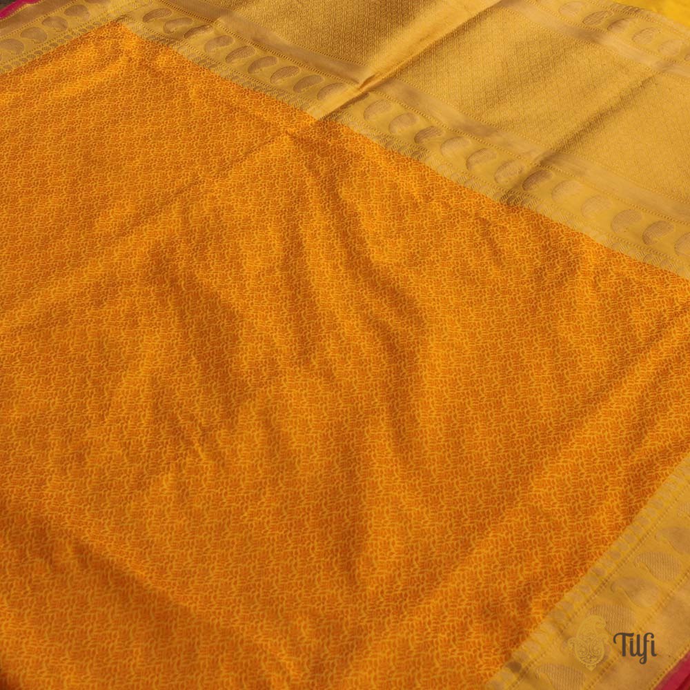 Yellow-Orange Pure Katan Silk Banarasi Handloom Saree