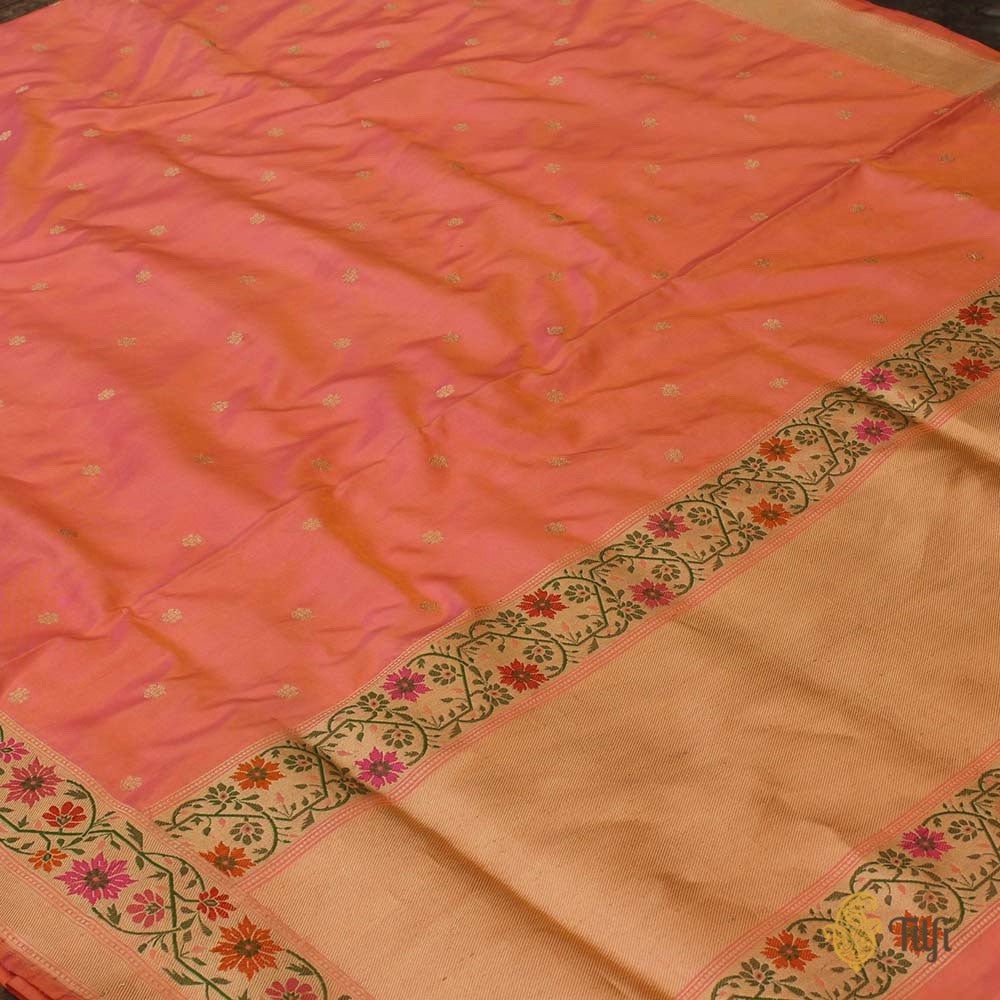 Yellow-Light Gulabi Pink Pure Katan Silk Banarasi Paithani Handloom Saree