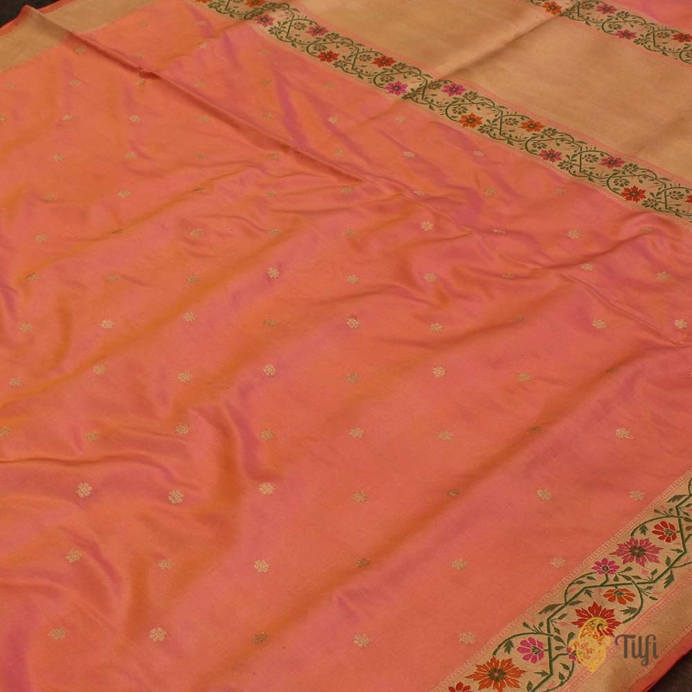 Yellow-Light Gulabi Pink Pure Katan Silk Banarasi Paithani Handloom Saree