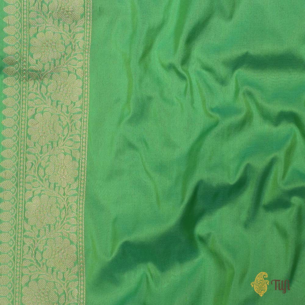 Turquoise Blue-Green Pure Katan Silk Handloom Banarasi Saree