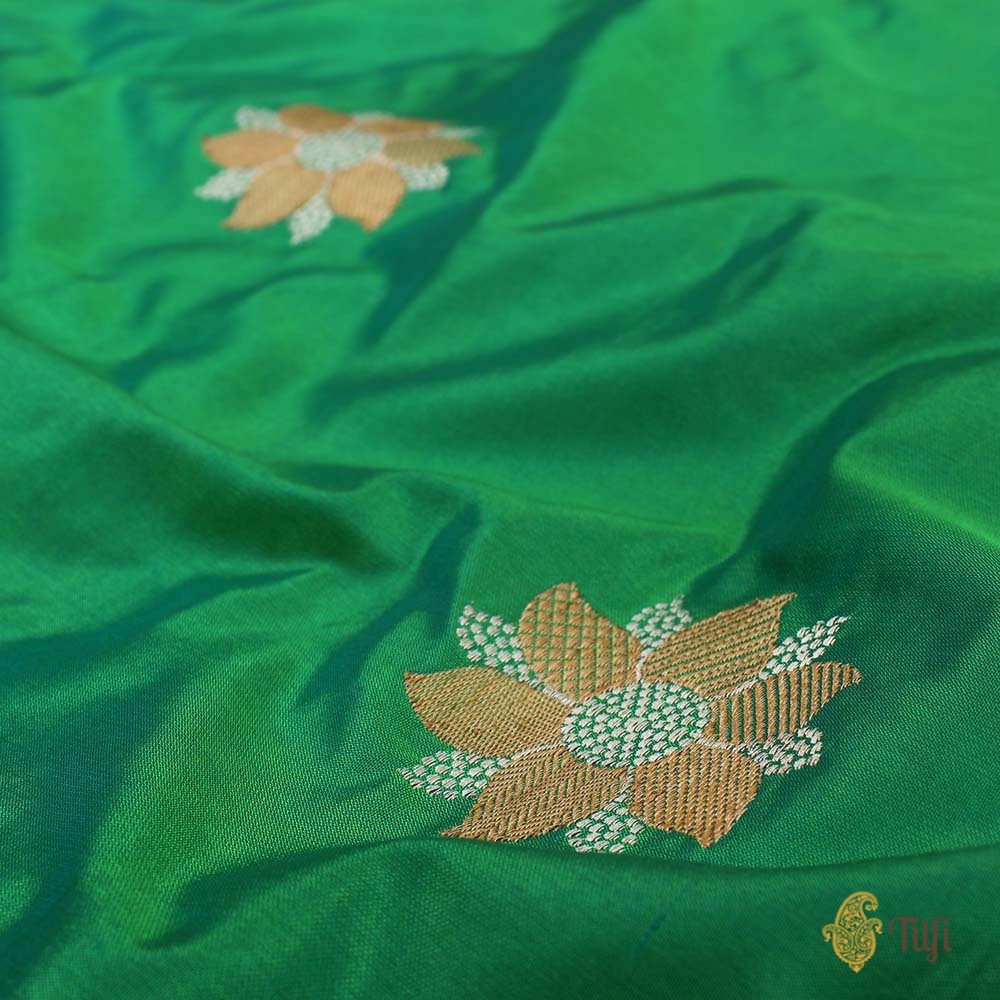 Parrot Green-Blue Pure Katan Silk Handloom Banarasi Saree