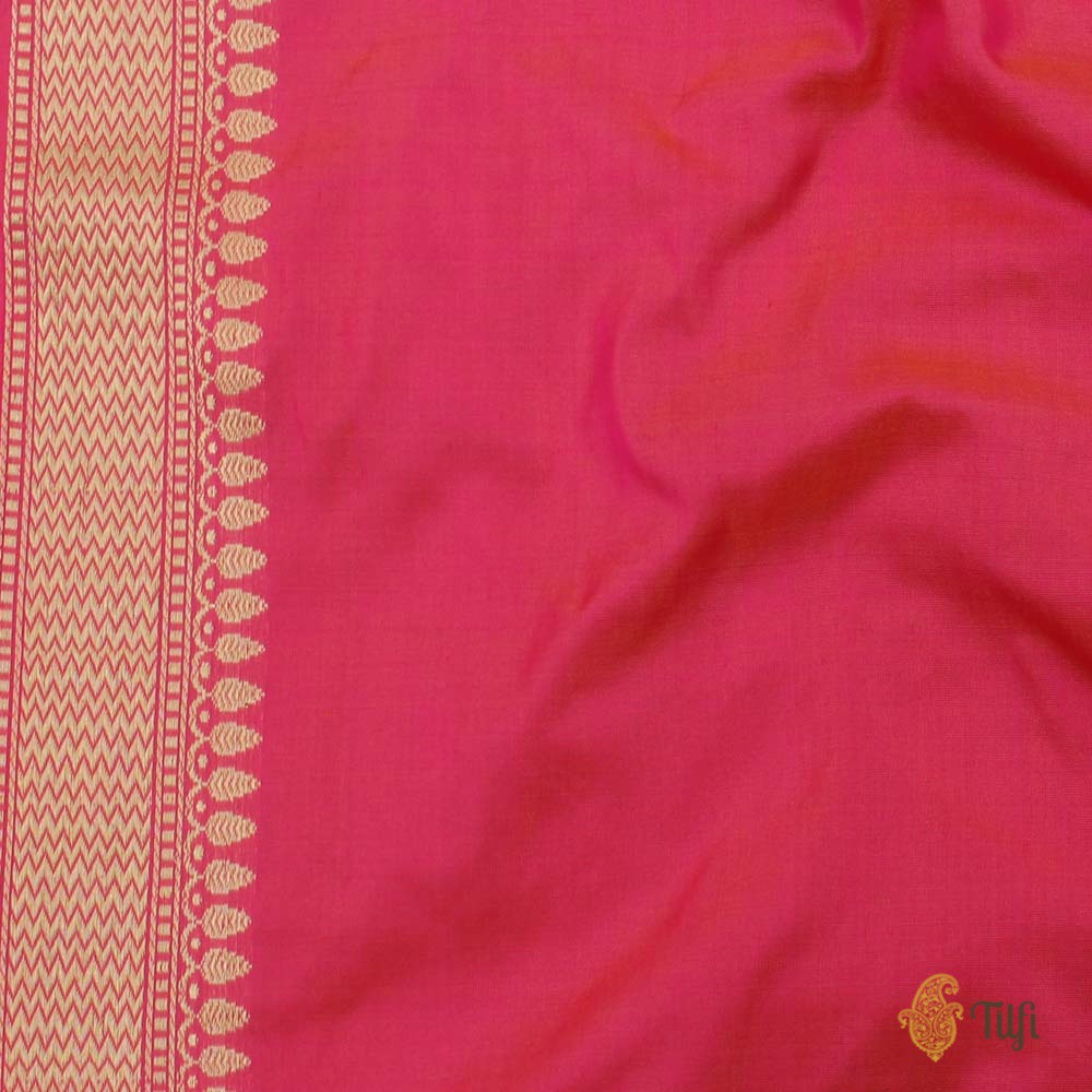 Yellow-Gulabi Pink Pure Katan Silk Handloom Banarasi Saree