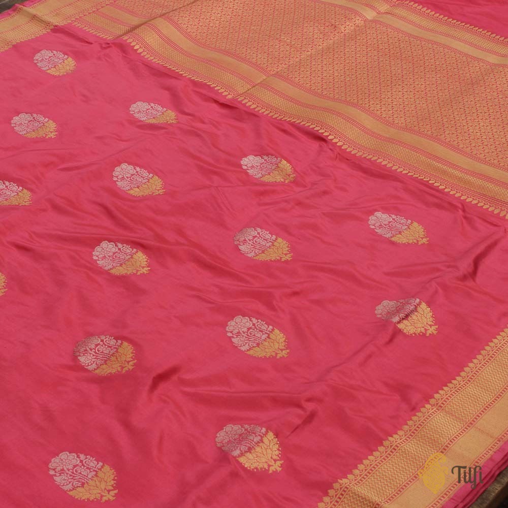 Gajri Pink Pure Katan Silk Handloom Banarasi Saree