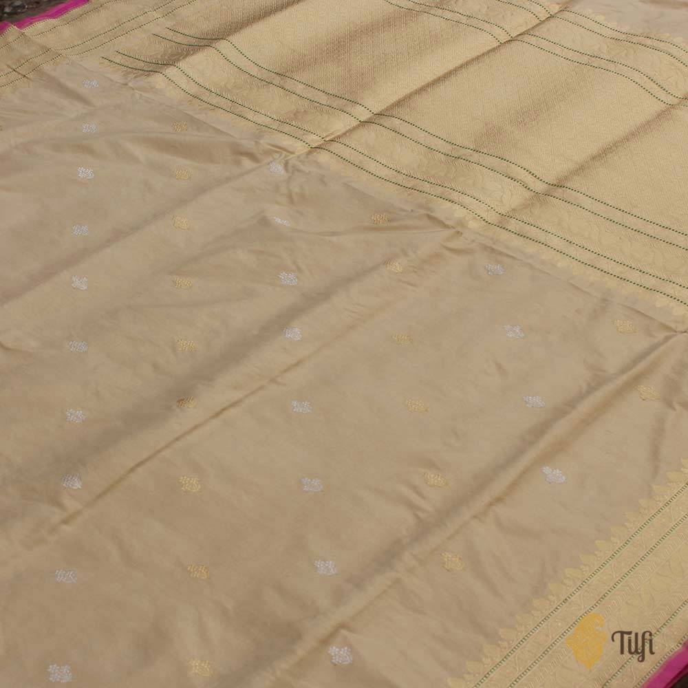 Beige Pure Katan Silk Handloom Banarasi Saree