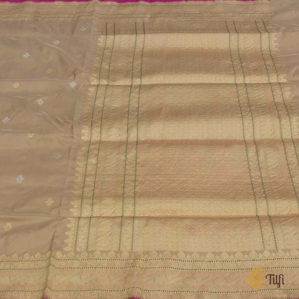 Beige Pure Katan Silk Handloom Banarasi Saree