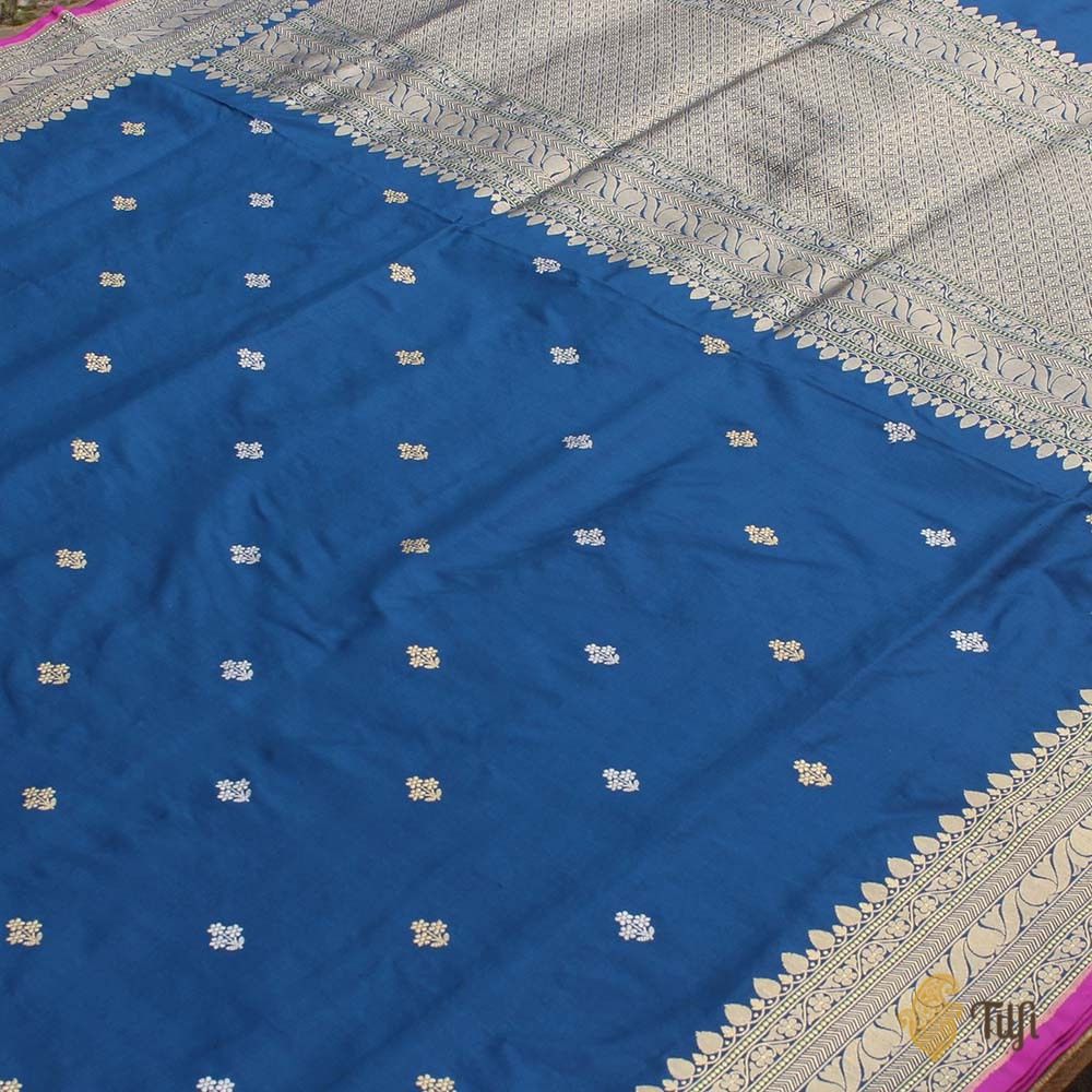 Midnight Blue Pure Katan Silk Handloom Banarasi Saree