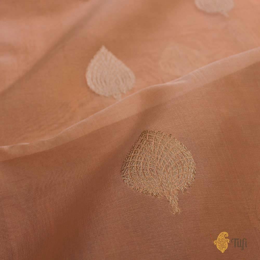 Off-White - Peach Pure Kora Silk Handwoven Banarasi Saree