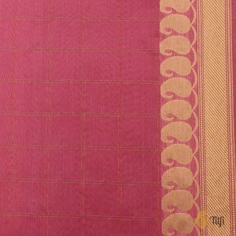 Sage Green-Pink Pure Kora Silk Banarasi Kadiyal Handloom Saree