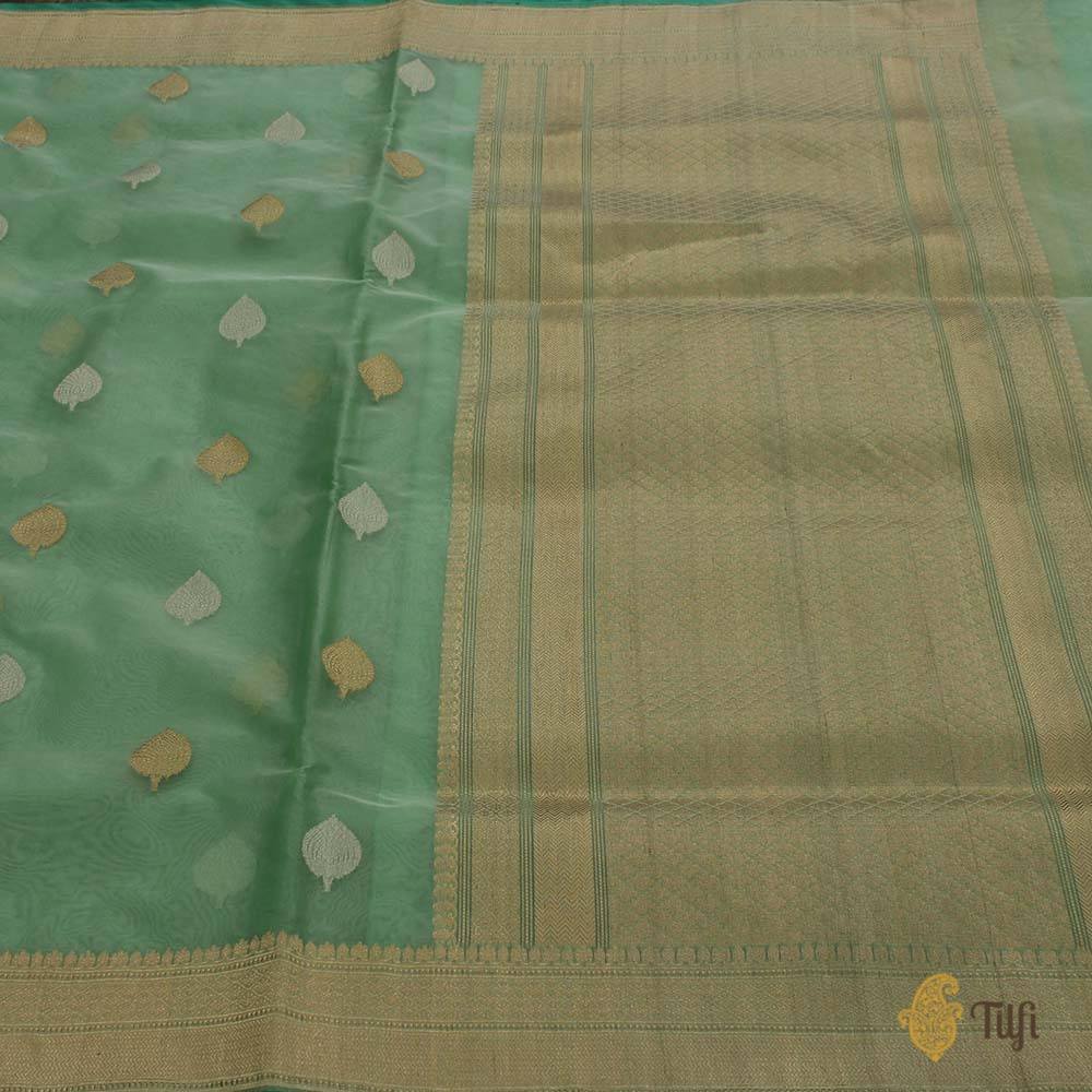 Sea Green Pure Kora Silk Handwoven Banarasi Saree