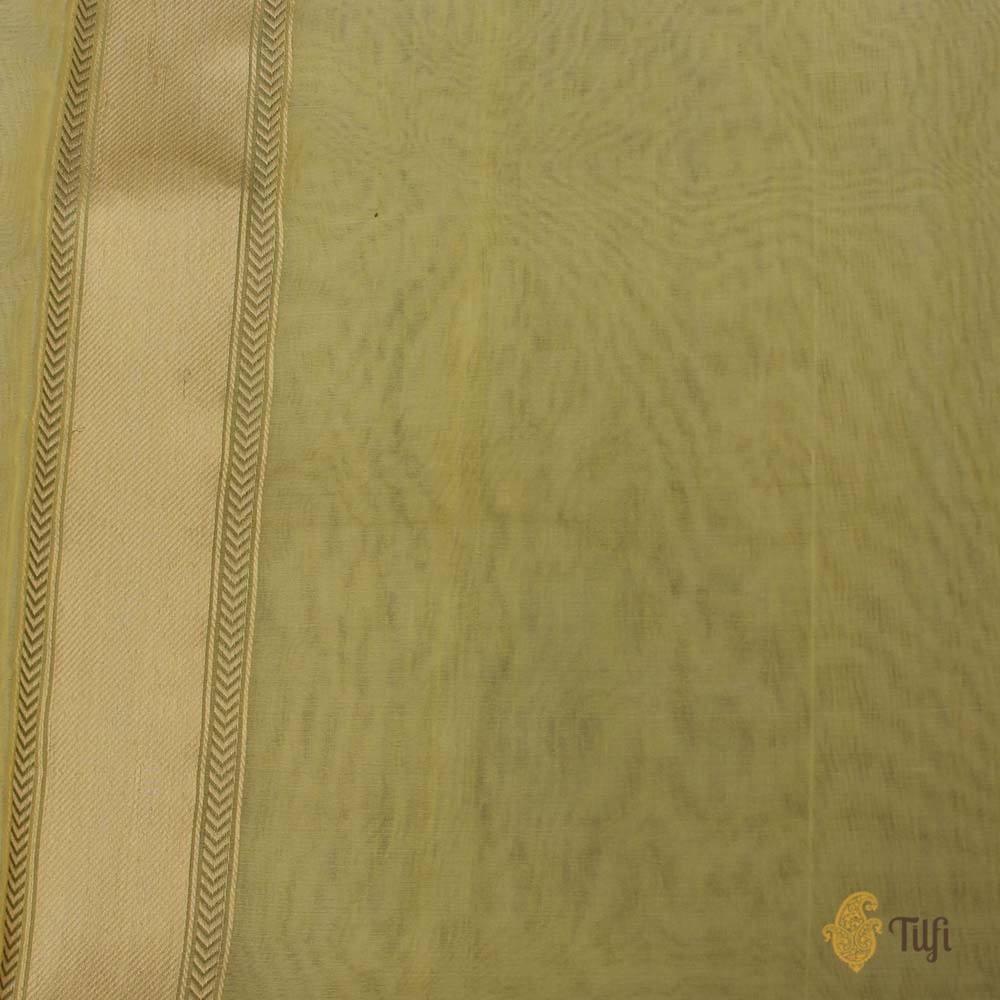 Mint Yellow Pure Kora Silk Banarasi Handloom Saree