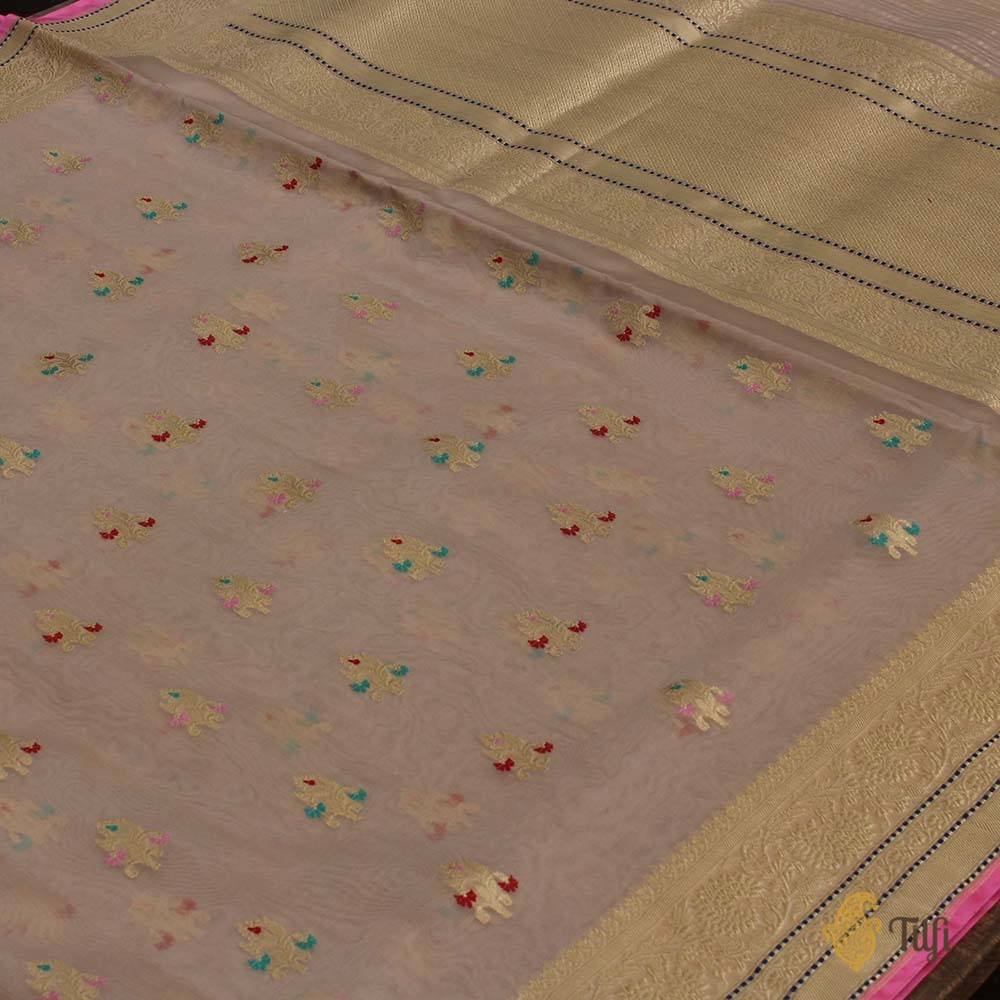 Dusty Pink Pure Kora Silk Banarasi Handloom Saree