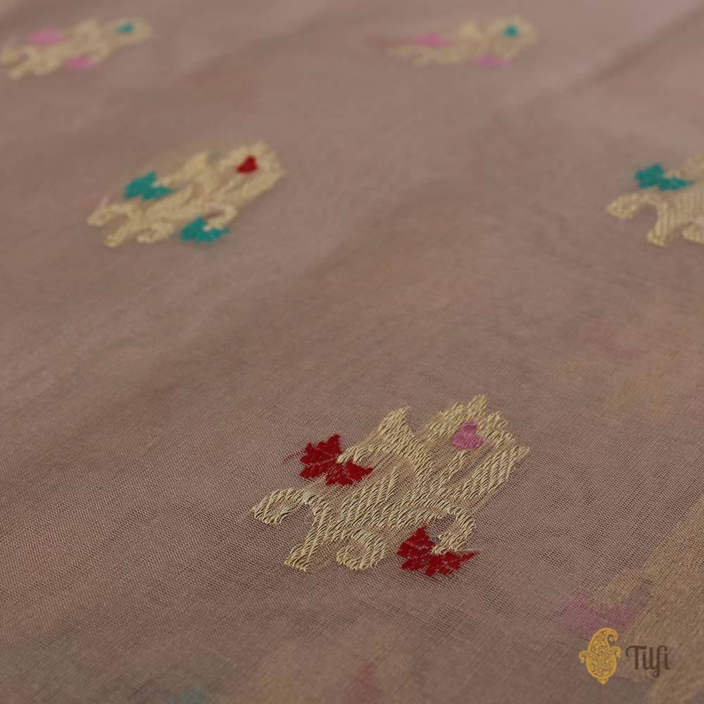 Dusty Pink Pure Kora Silk Banarasi Handloom Saree